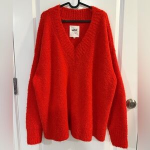 Aerie V-Neck Oversized Sweater in Vibrant Red